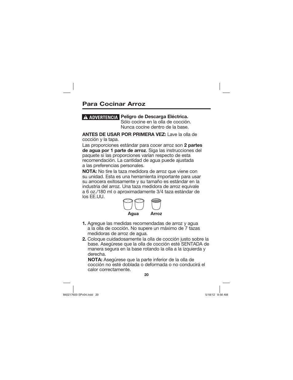 Para cocinar arroz | Proctor-Silex 8 Cup Capacity (Cooked) Rice Cooker-37534N User Manual | Page 20 / 28