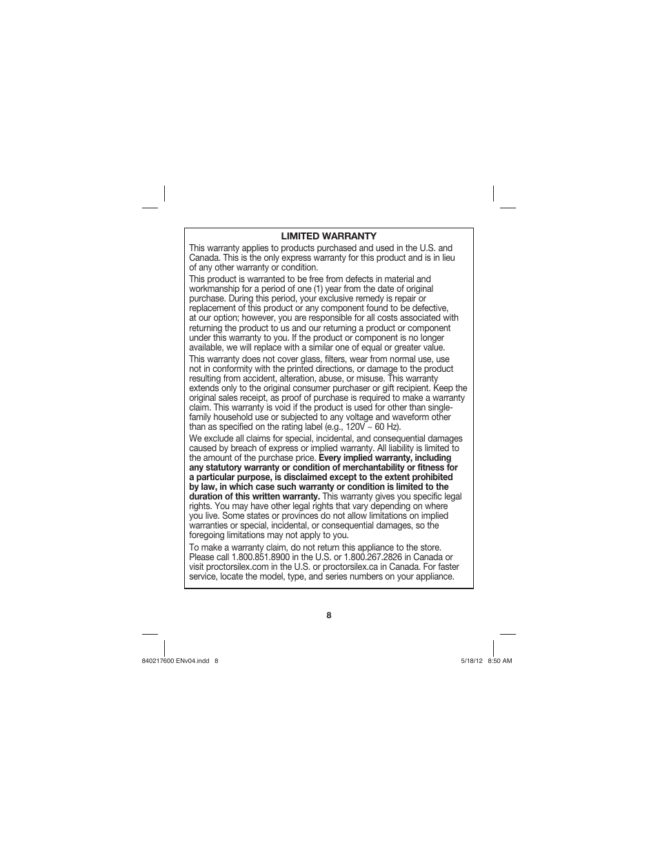 Proctor-Silex 8 Cup Capacity (Cooked) Rice Cooker-37534N User Manual | Page 8 / 28