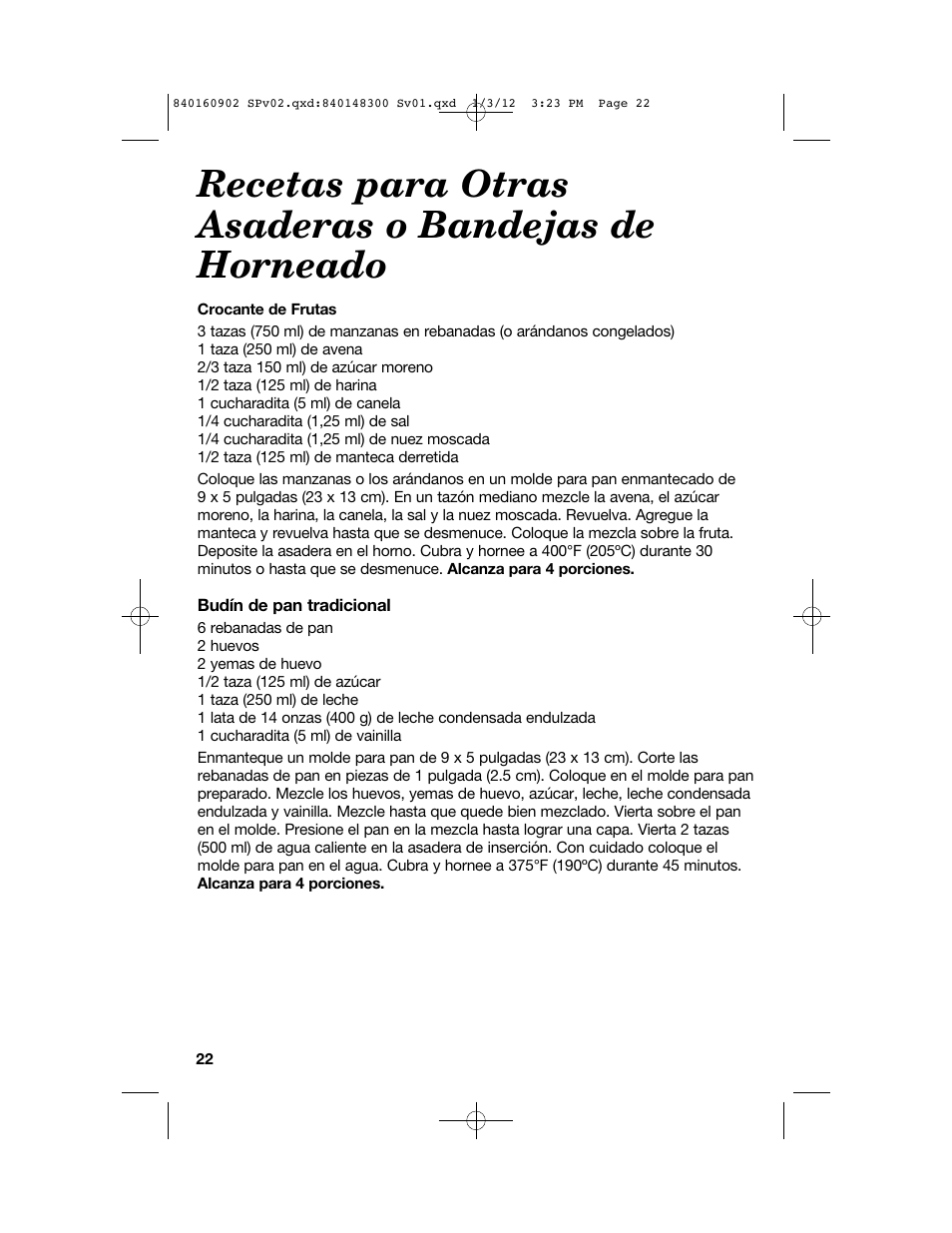 Recetas para otras asaderas o bandejas de horneado | Proctor-Silex 6 1/2 Quart Roaster Oven-32700Y User Manual | Page 22 / 24