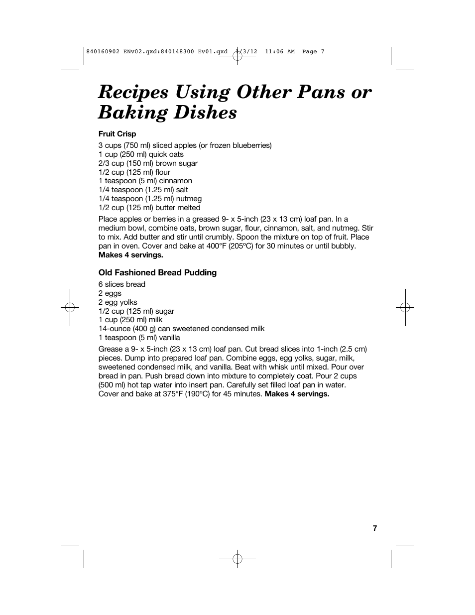 Recipes using other pans or baking dishes | Proctor-Silex 6 1/2 Quart Roaster Oven-32700Y User Manual | Page 7 / 24