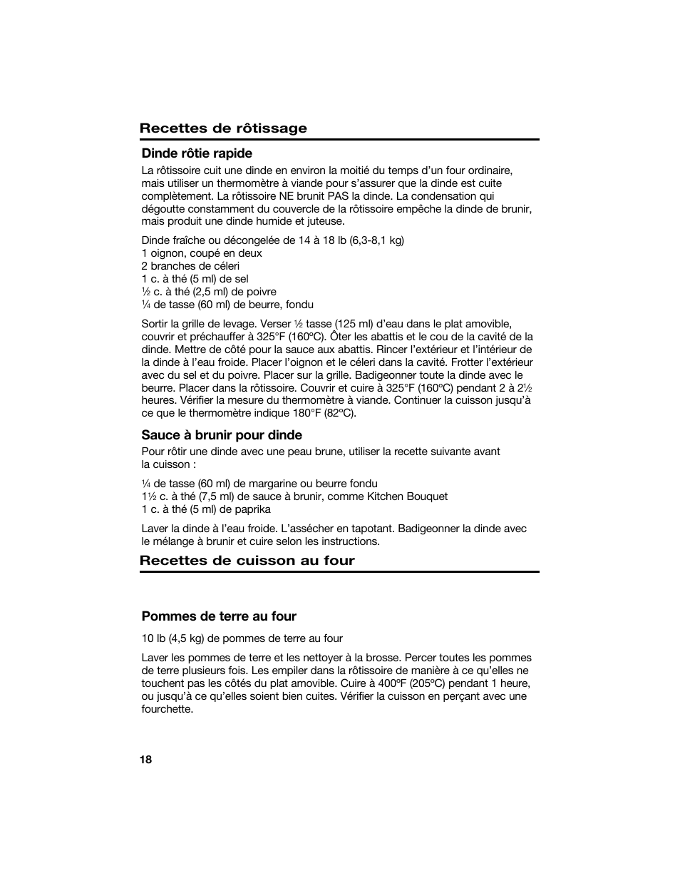 Dinde rôtie rapide, Sauce à brunir pour dinde, Pommes de terre au four | Recettes de rôtissage recettes de cuisson au four | Proctor-Silex 18 Quart Roaster Oven-32190Y User Manual | Page 18 / 32