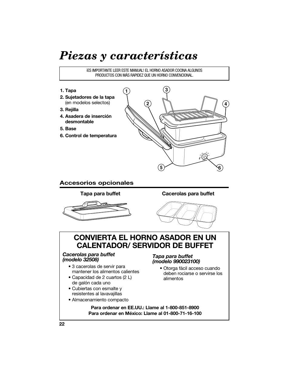 Piezas y características | Proctor-Silex 18 Quart Roaster Oven-32190Y User Manual | Page 22 / 32