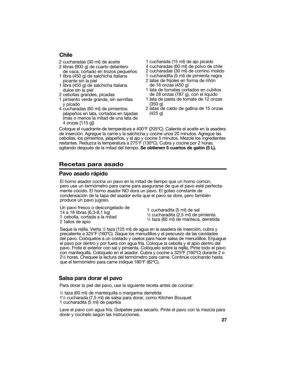 Recetas para asado, Salsa para dorar el pavo, Pavo asado rápido | Chile | Proctor-Silex 18 Quart Roaster Oven-32190Y User Manual | Page 27 / 32