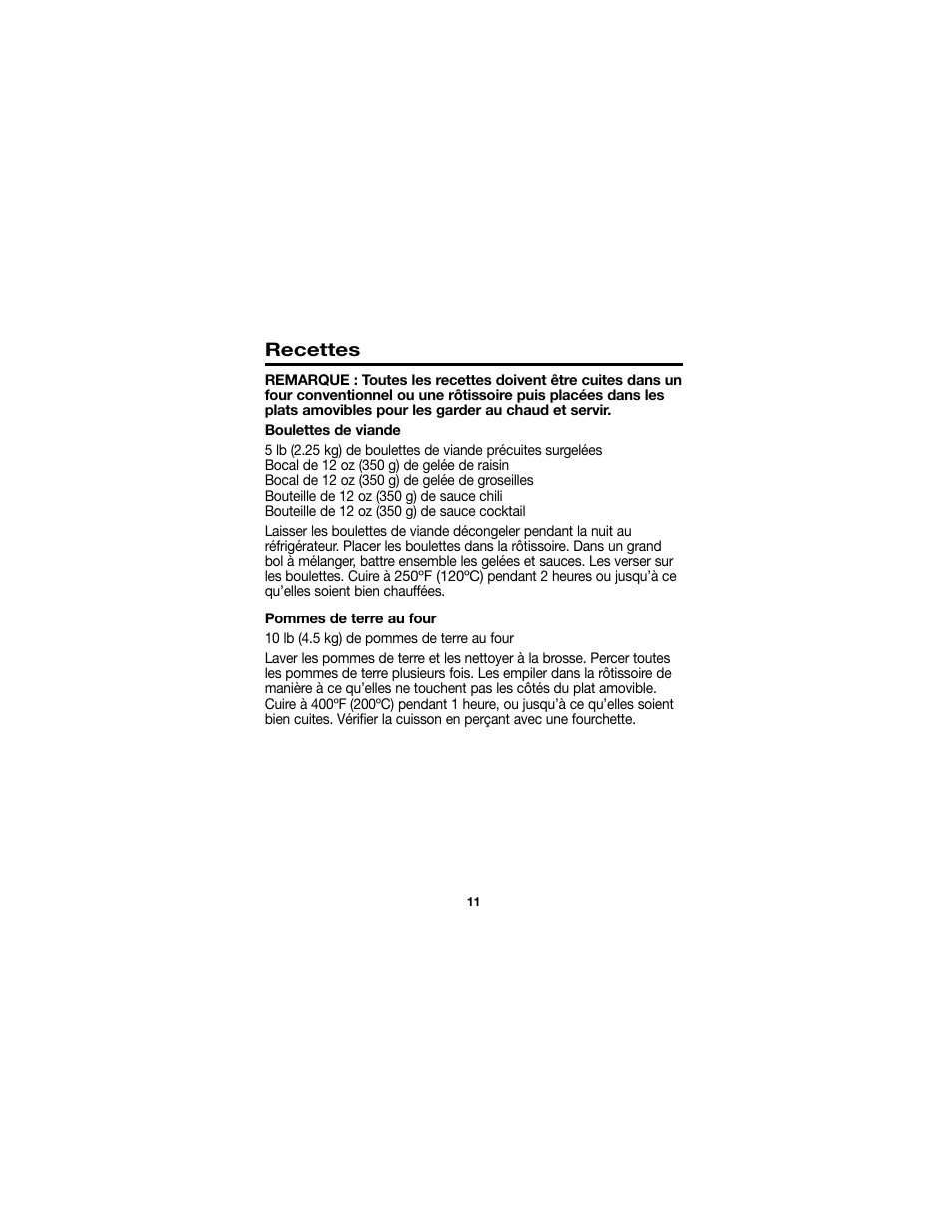 Recettes | Proctor-Silex Roaster Oven Buffet Server Pan-32508Y User Manual | Page 11 / 24