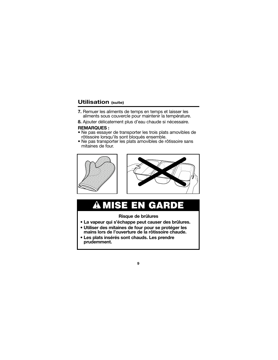 W mise en garde | Proctor-Silex Roaster Oven Buffet Server Pan-32508Y User Manual | Page 9 / 24