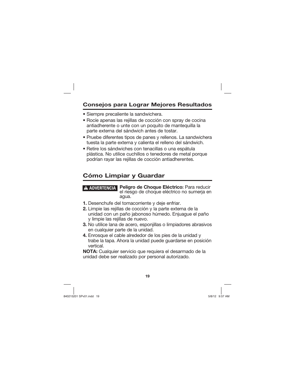Cómo limpiar y guardar | Proctor-Silex Sandwich Maker-25401P User Manual | Page 19 / 24