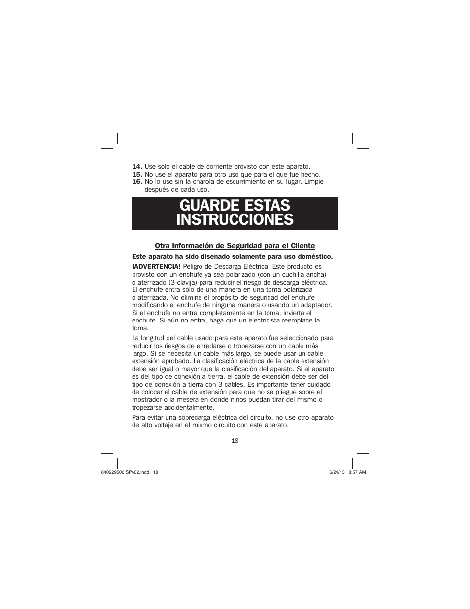 Guarde estas instrucciones | Proctor-Silex Large Electric Griddle-38516 User Manual | Page 18 / 28