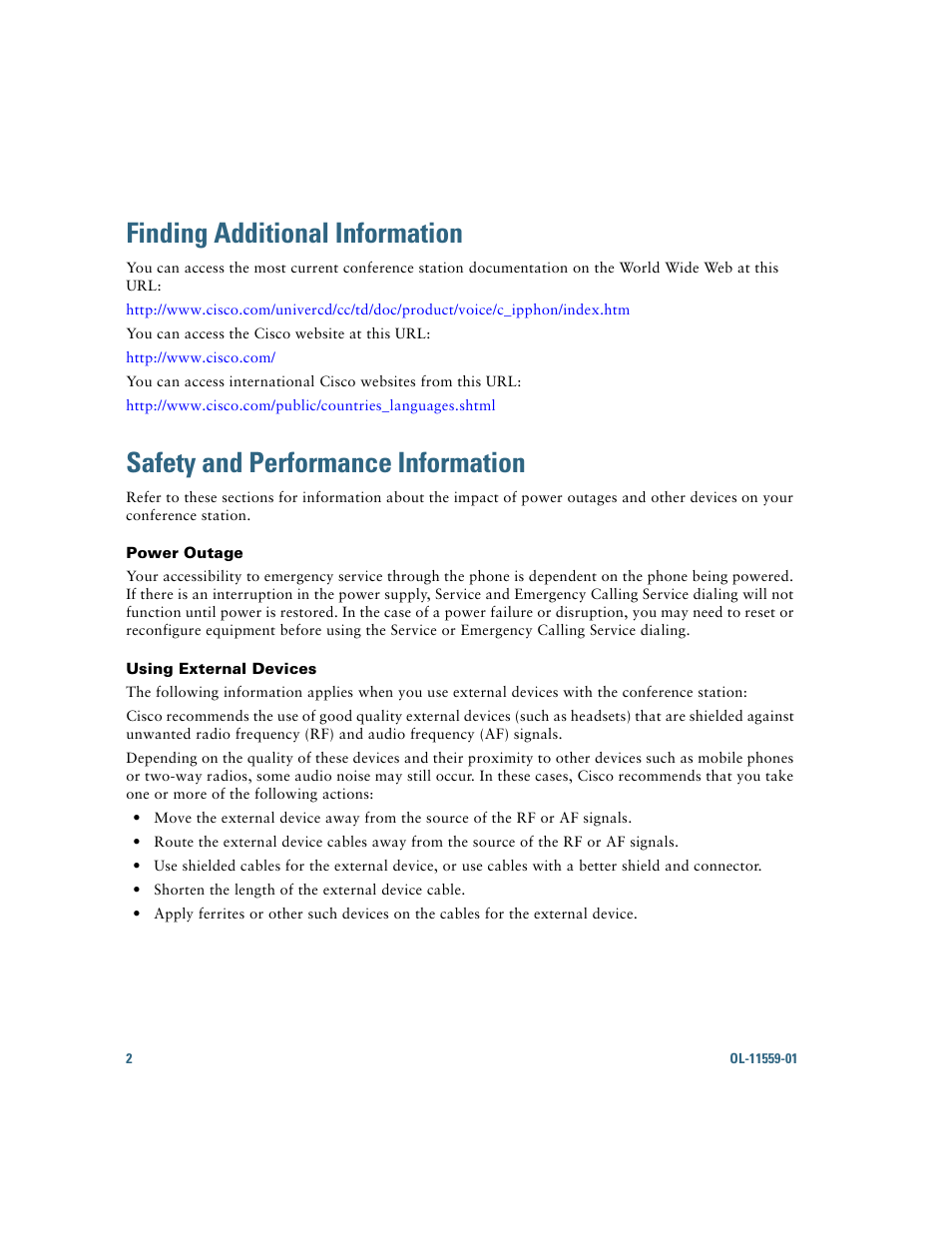 Finding additional information, Safety and performance information | Cisco 7937G User Manual | Page 10 / 70