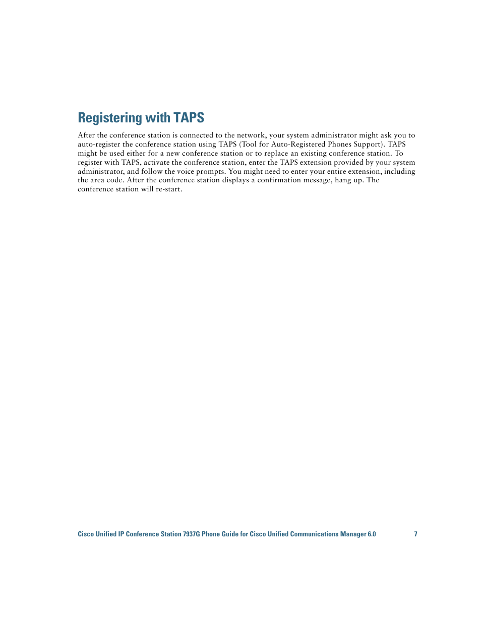 Registering with taps | Cisco 7937G User Manual | Page 15 / 70