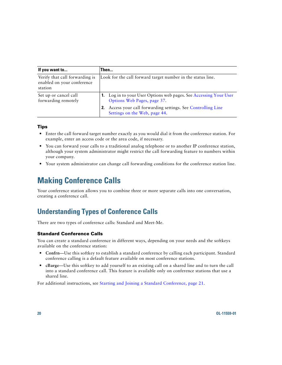 Making conference calls, Understanding types of conference calls | Cisco 7937G User Manual | Page 28 / 70