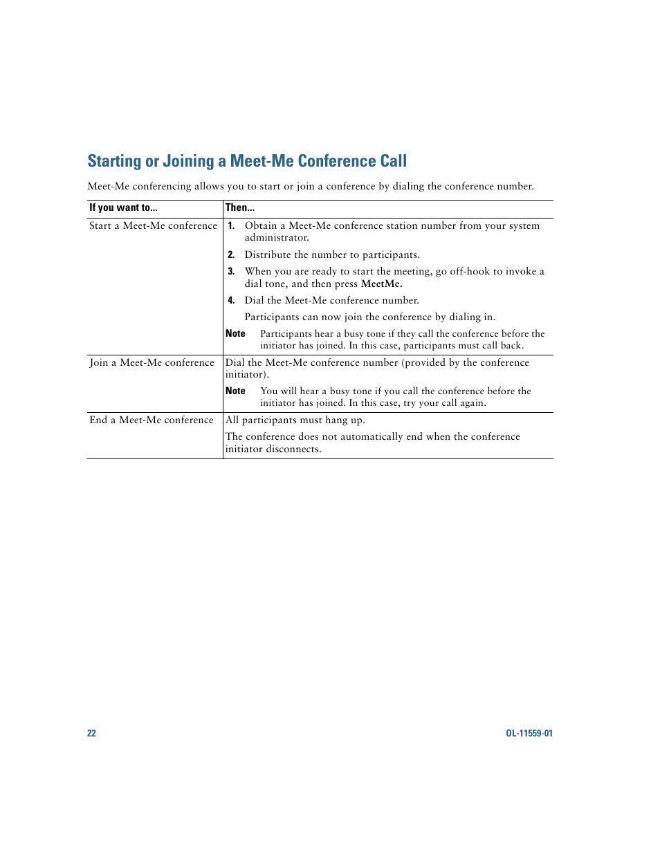 Starting or joining a meet-me conference call, Instructions, see | Cisco 7937G User Manual | Page 30 / 70