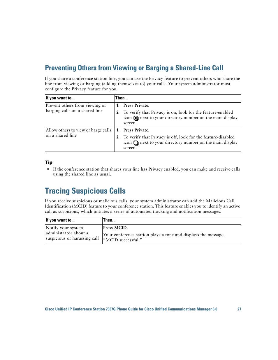 Tracing suspicious calls, Preventing | Cisco 7937G User Manual | Page 35 / 70