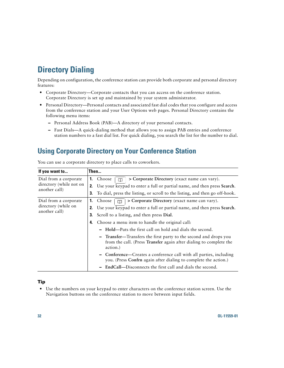 Directory dialing | Cisco 7937G User Manual | Page 40 / 70