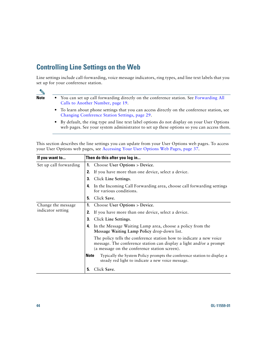 Controlling line settings on the web, Controlling line, Controlling line settings on the | Cisco 7937G User Manual | Page 52 / 70