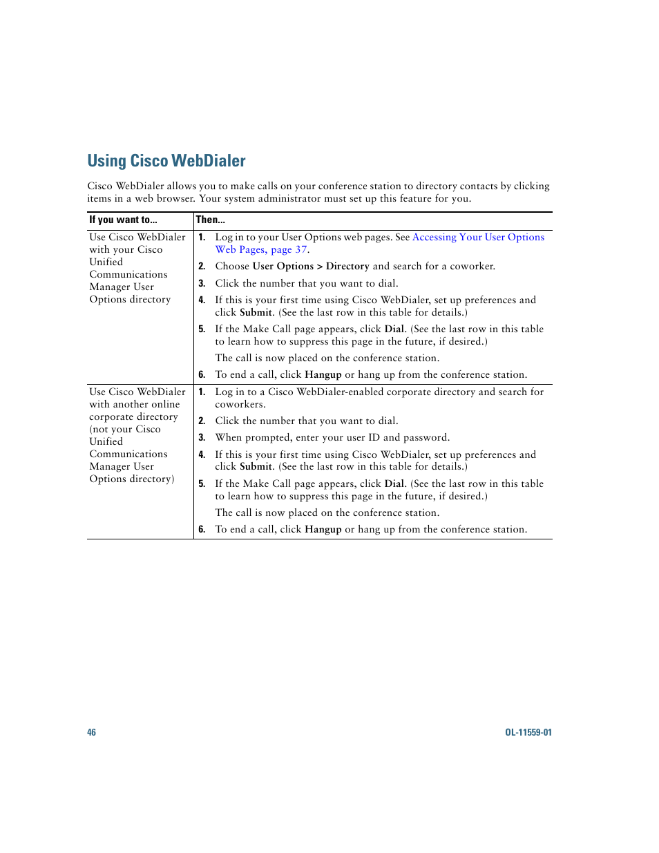 Using cisco webdialer, Using cisco, Webdialer | Cisco 7937G User Manual | Page 54 / 70