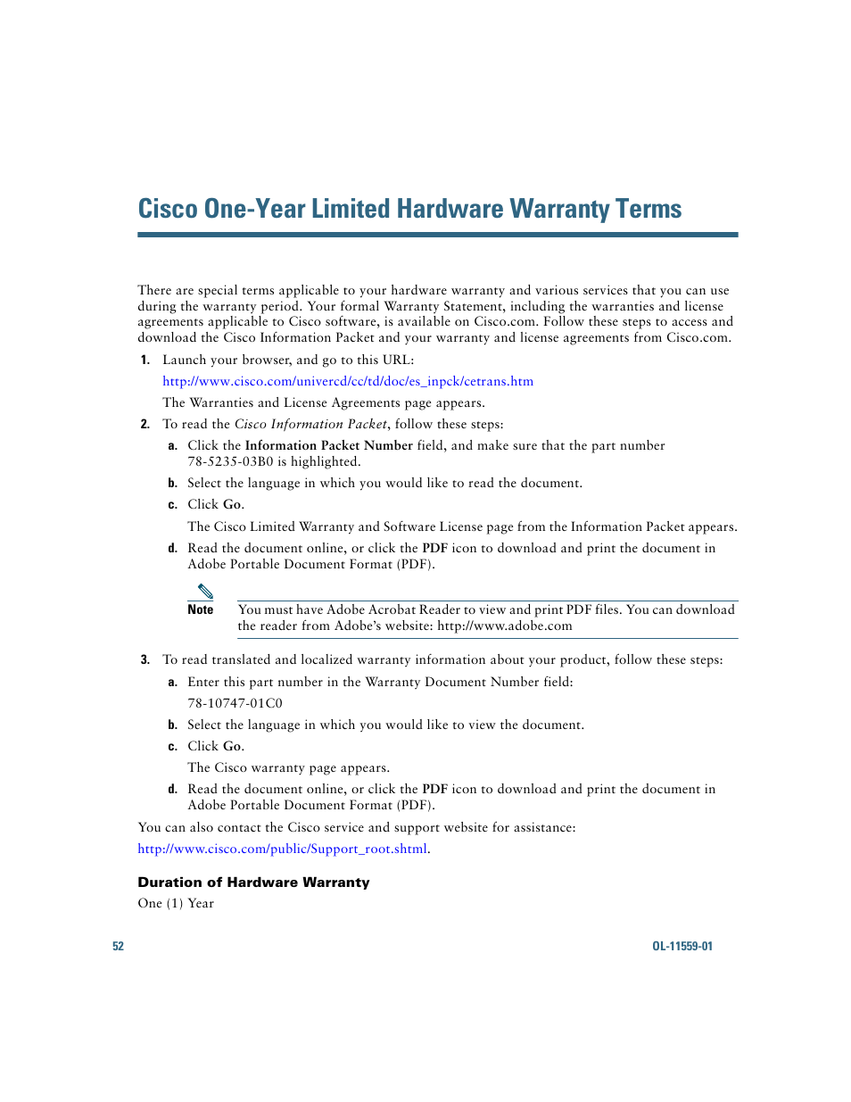 Cisco one-year limited hardware warranty terms | Cisco 7937G User Manual | Page 60 / 70