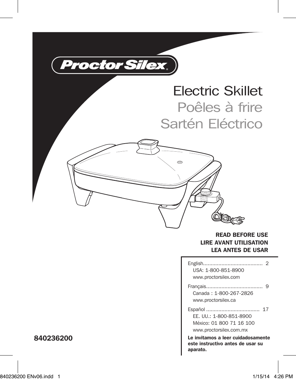 Proctor-Silex Electric Skillet-38526 User Manual | 28 pages