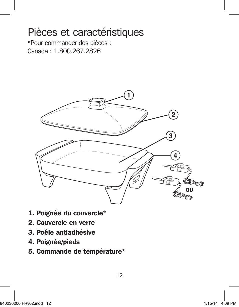 Pièces et caractéristiques | Proctor-Silex Electric Skillet-38526 User Manual | Page 12 / 28
