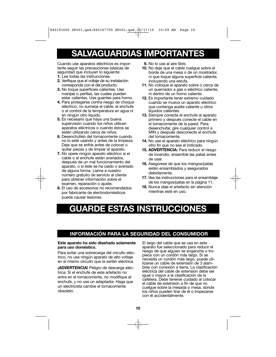 840191600 spv01 | Proctor-Silex Nonstick Electric Skillet-38520GY User Manual | Page 10 / 16