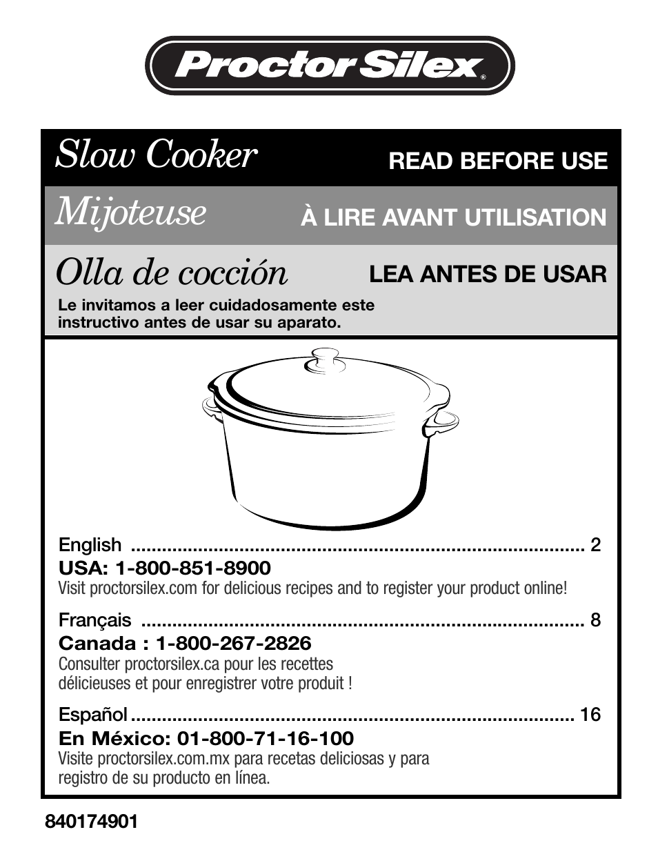 Proctor-Silex 4 Quart Slow Cooker (round)-33040Y User Manual | 24 pages