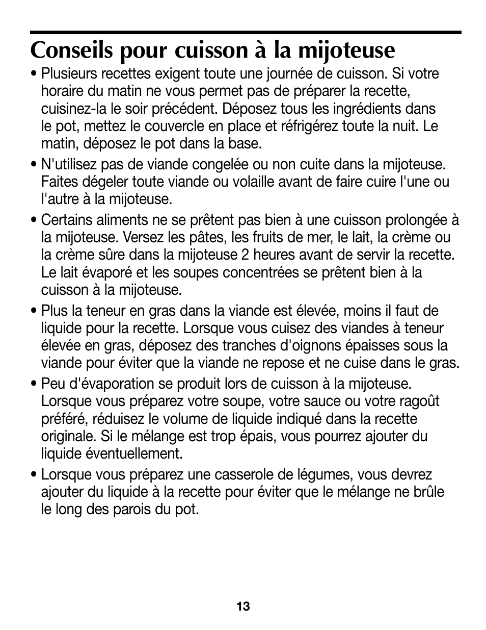 Conseils pour cuisson à la mijoteuse | Proctor-Silex 4 Quart Slow Cooker (round)-33040Y User Manual | Page 13 / 24