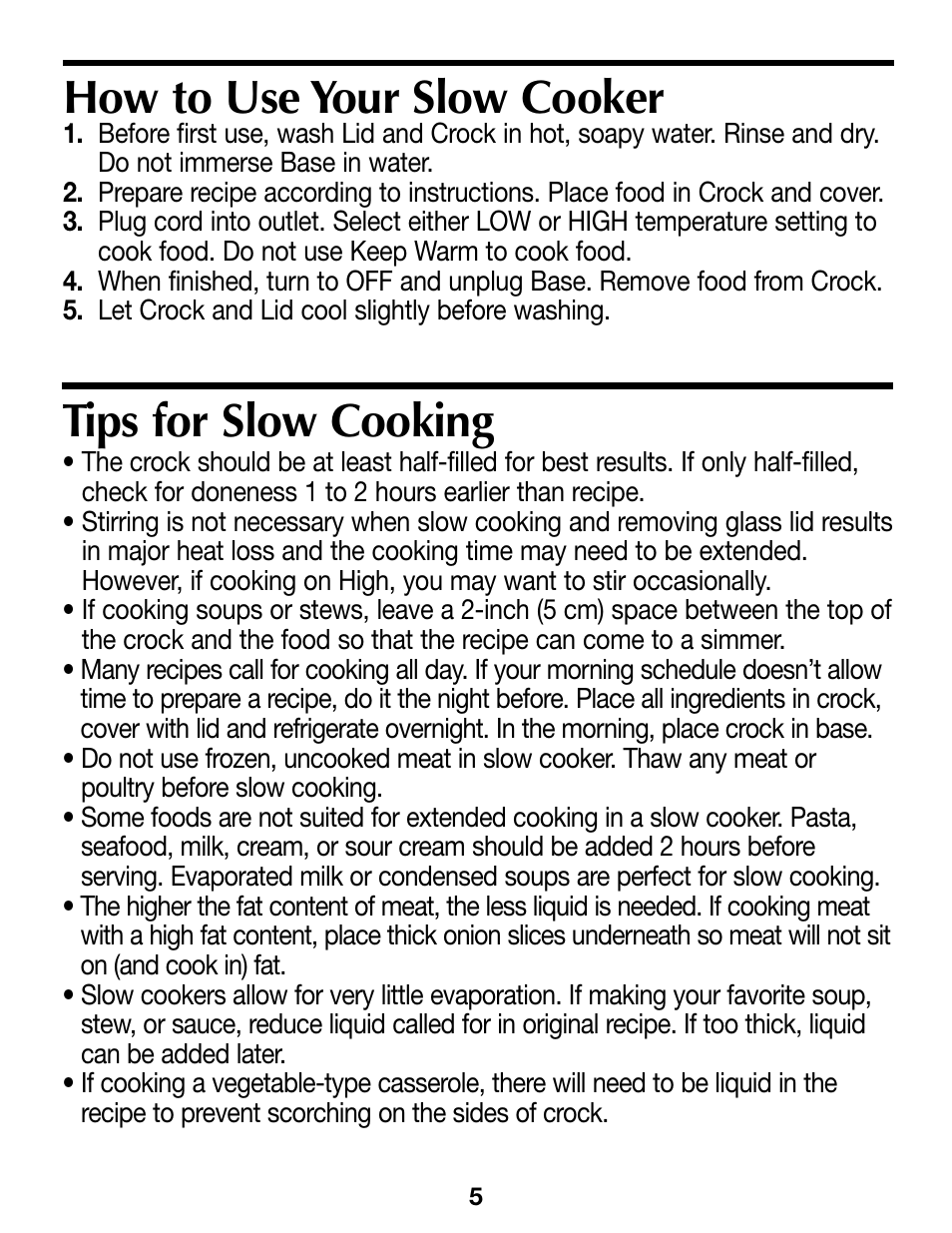 How to use your slow cooker, Tips for slow cooking | Proctor-Silex 4 Quart Slow Cooker (round)-33040Y User Manual | Page 5 / 24