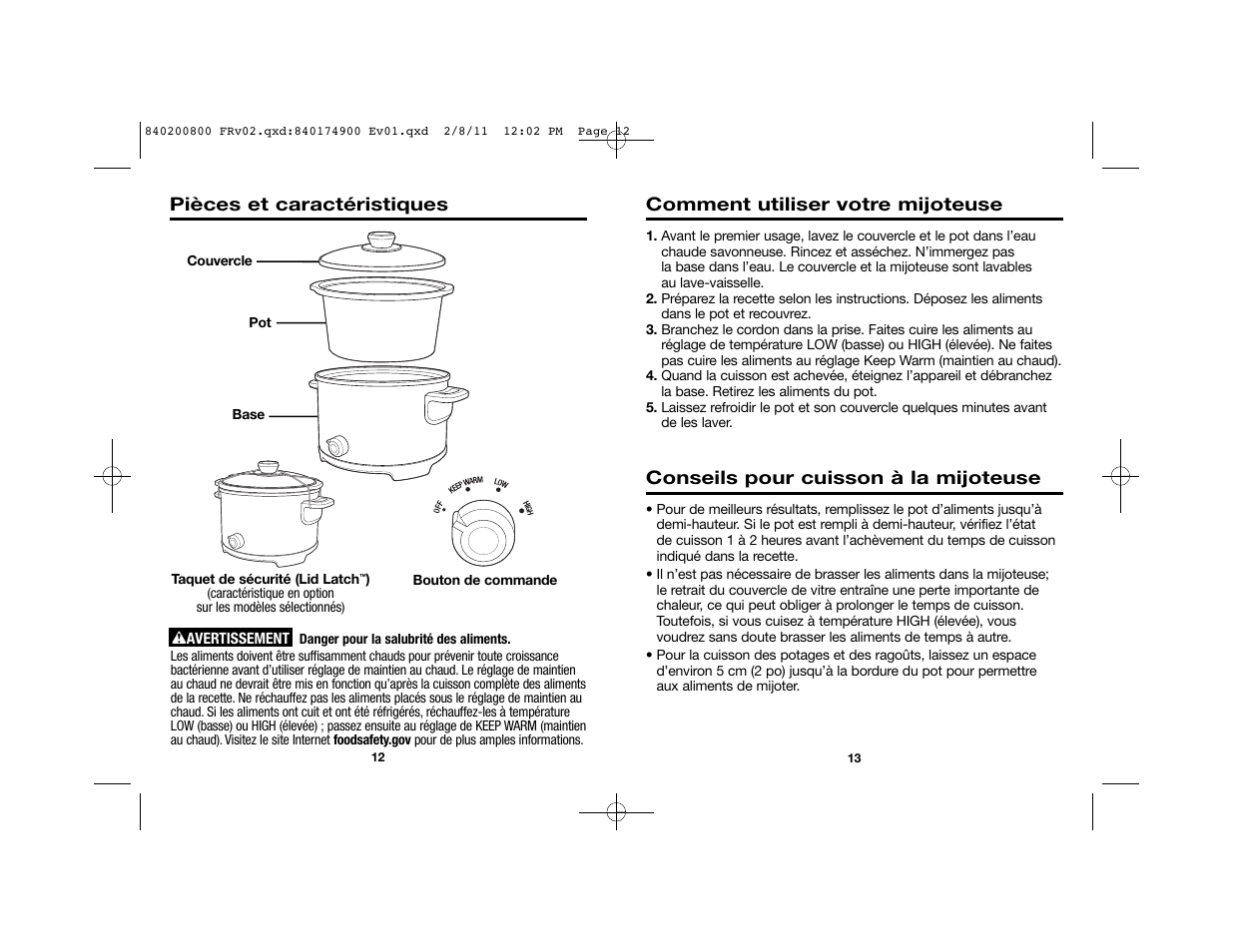Pièces et caractéristiques | Proctor-Silex 4 Quart Slow Cooker (black)-33043 User Manual | Page 8 / 17