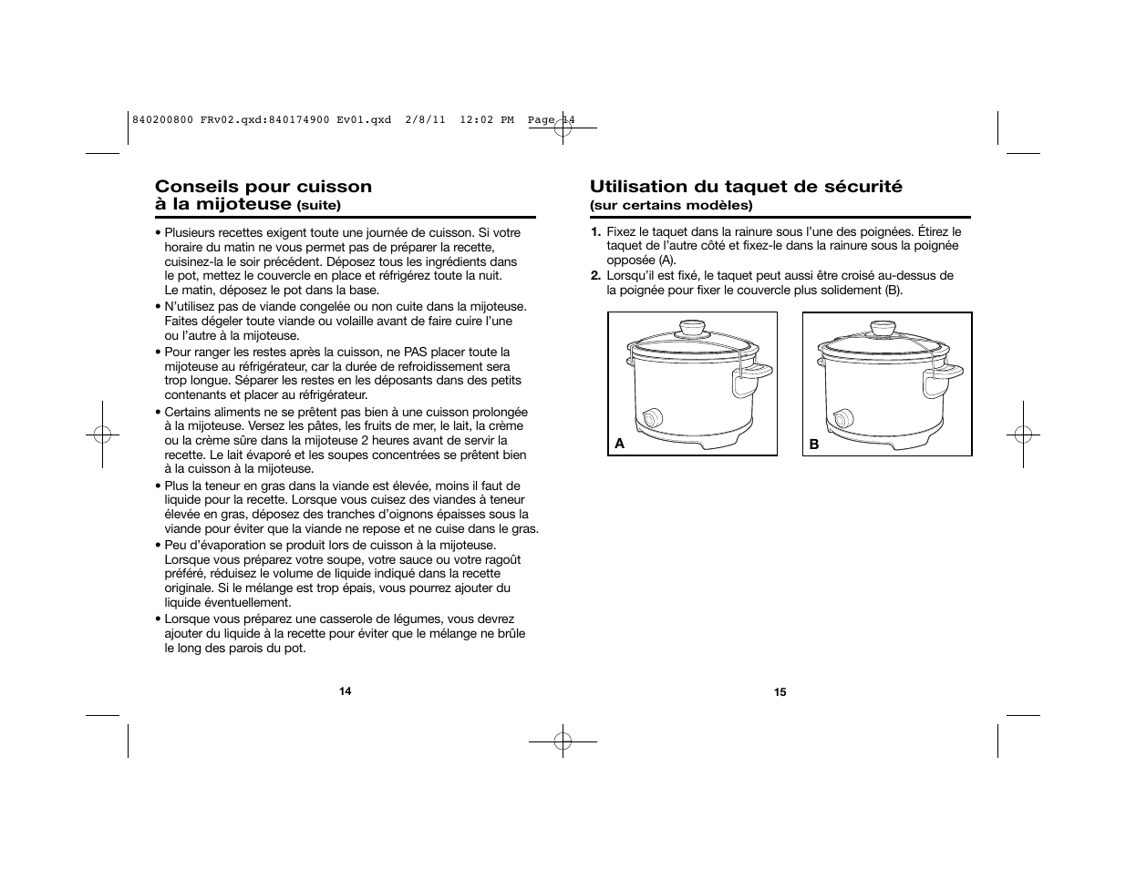 Conseils pour cuisson à la mijoteuse, Utilisation du taquet de sécurité | Proctor-Silex 4 Quart Slow Cooker (black)-33043 User Manual | Page 9 / 17