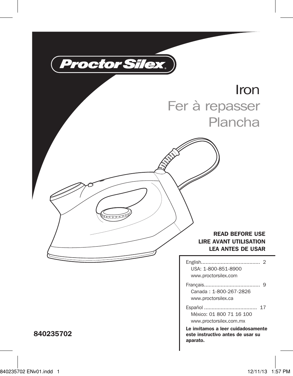 Proctor-Silex Iron-17325 User Manual | 28 pages