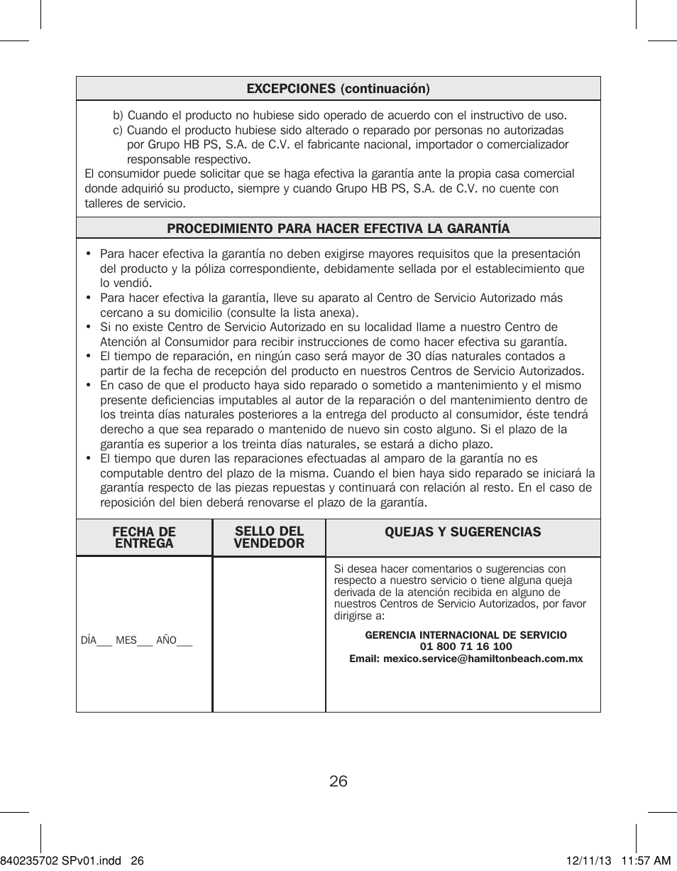 Proctor-Silex Iron-17325 User Manual | Page 26 / 28