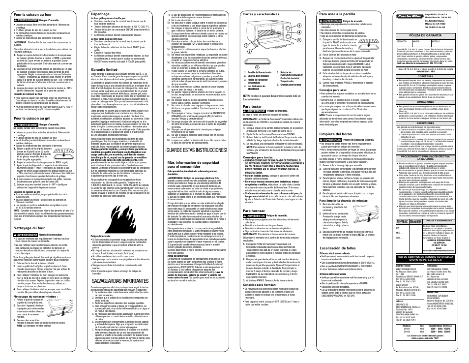 Salvaguardias importantes, Guarde estas instrucciones | Proctor-Silex Extra-Large Toaster Oven Broiler-31116Y User Manual | Page 2 / 2