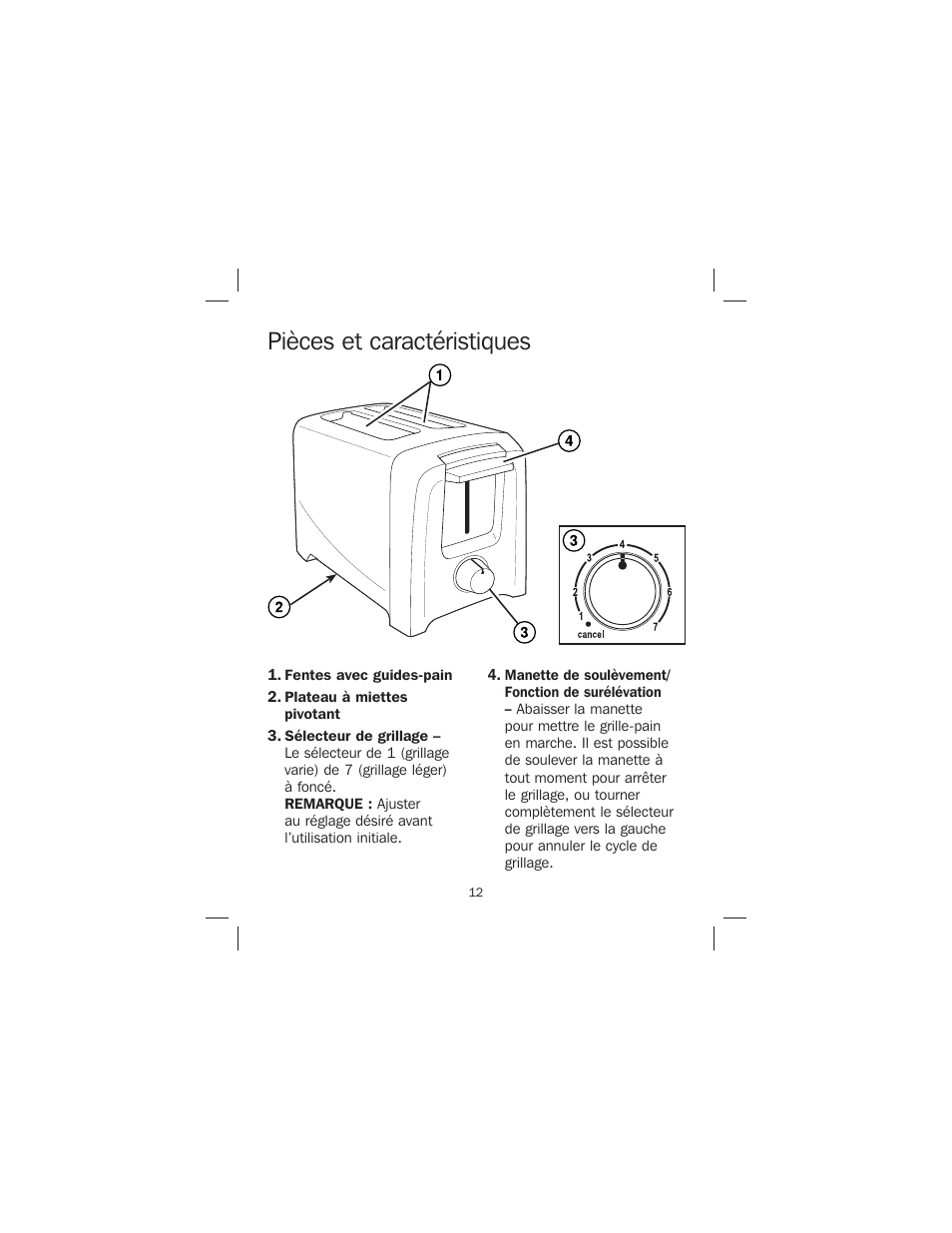Pièces et caractéristiques | Proctor-Silex 4-Slice Toaster-24610 User Manual | Page 12 / 28