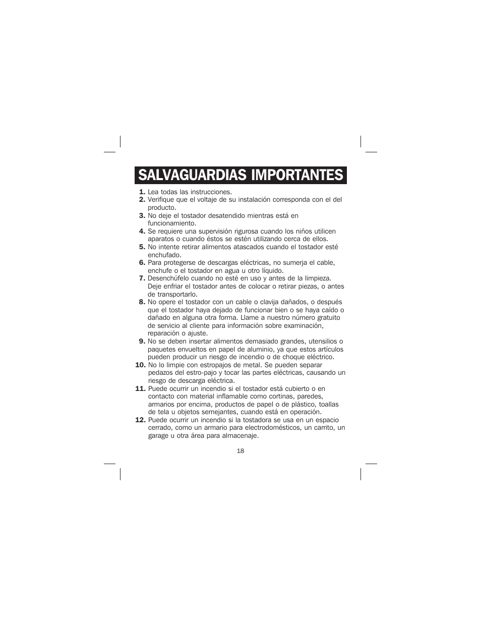 Salvaguardias importantes | Proctor-Silex 4-Slice Toaster-24610 User Manual | Page 18 / 28