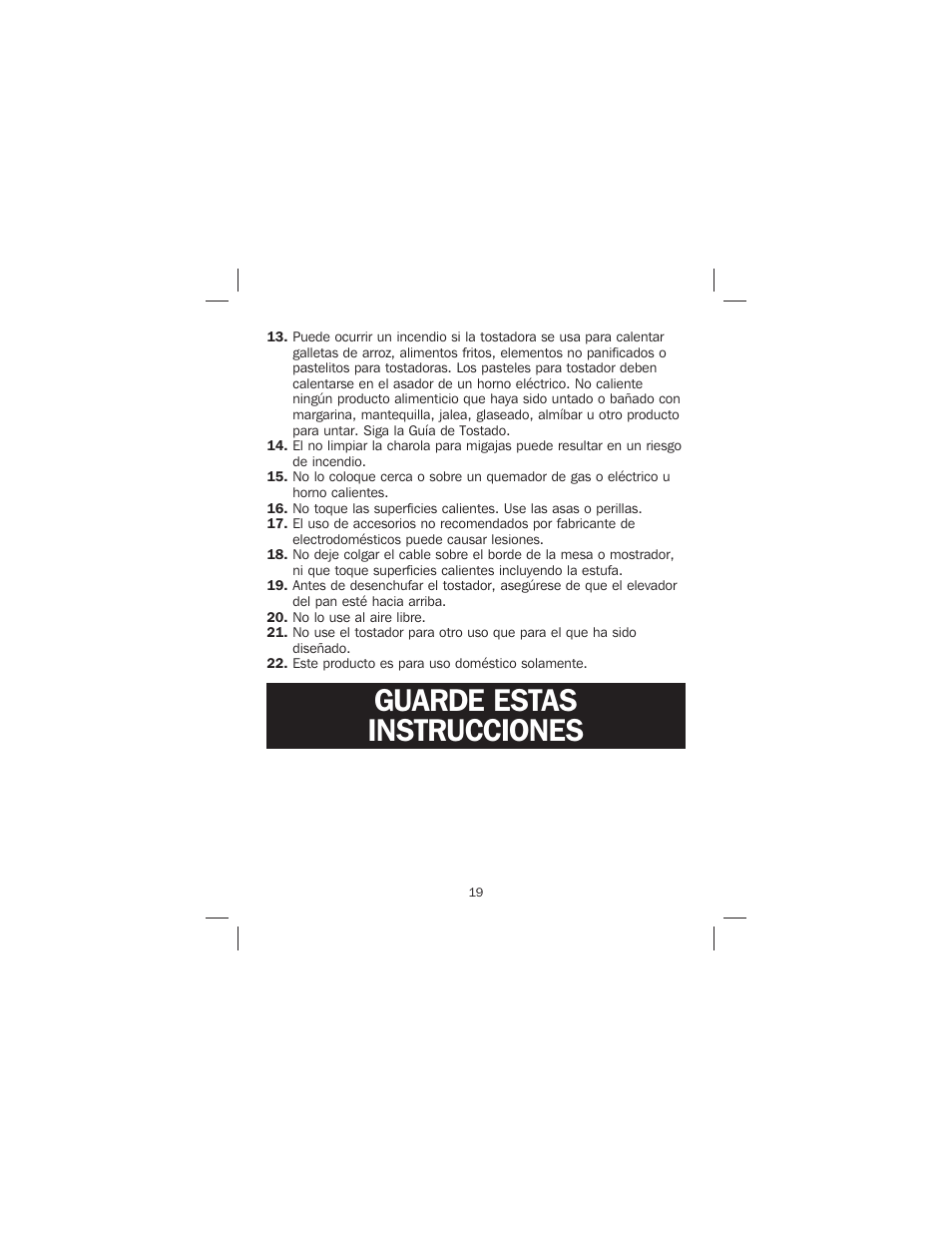 Guarde estas instrucciones | Proctor-Silex 4-Slice Toaster-24610 User Manual | Page 19 / 28