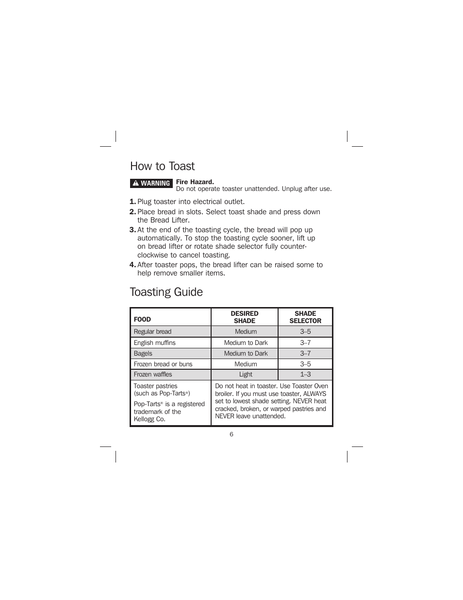 How to toast toasting guide | Proctor-Silex 4-Slice Toaster-24610 User Manual | Page 6 / 28
