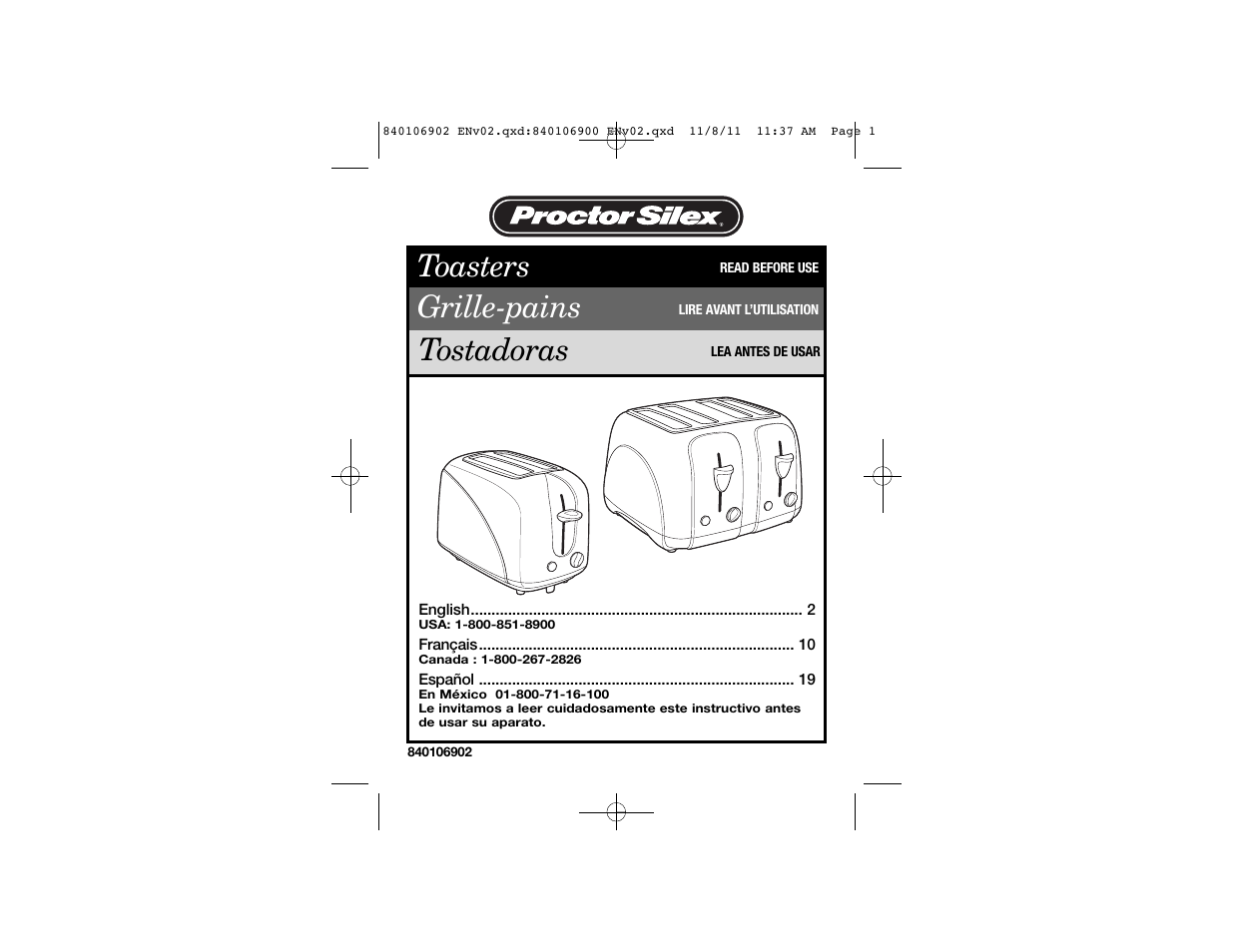 Proctor-Silex Cool-Touch 4 Slice Toaster (black)-24201 User Manual | 16 pages