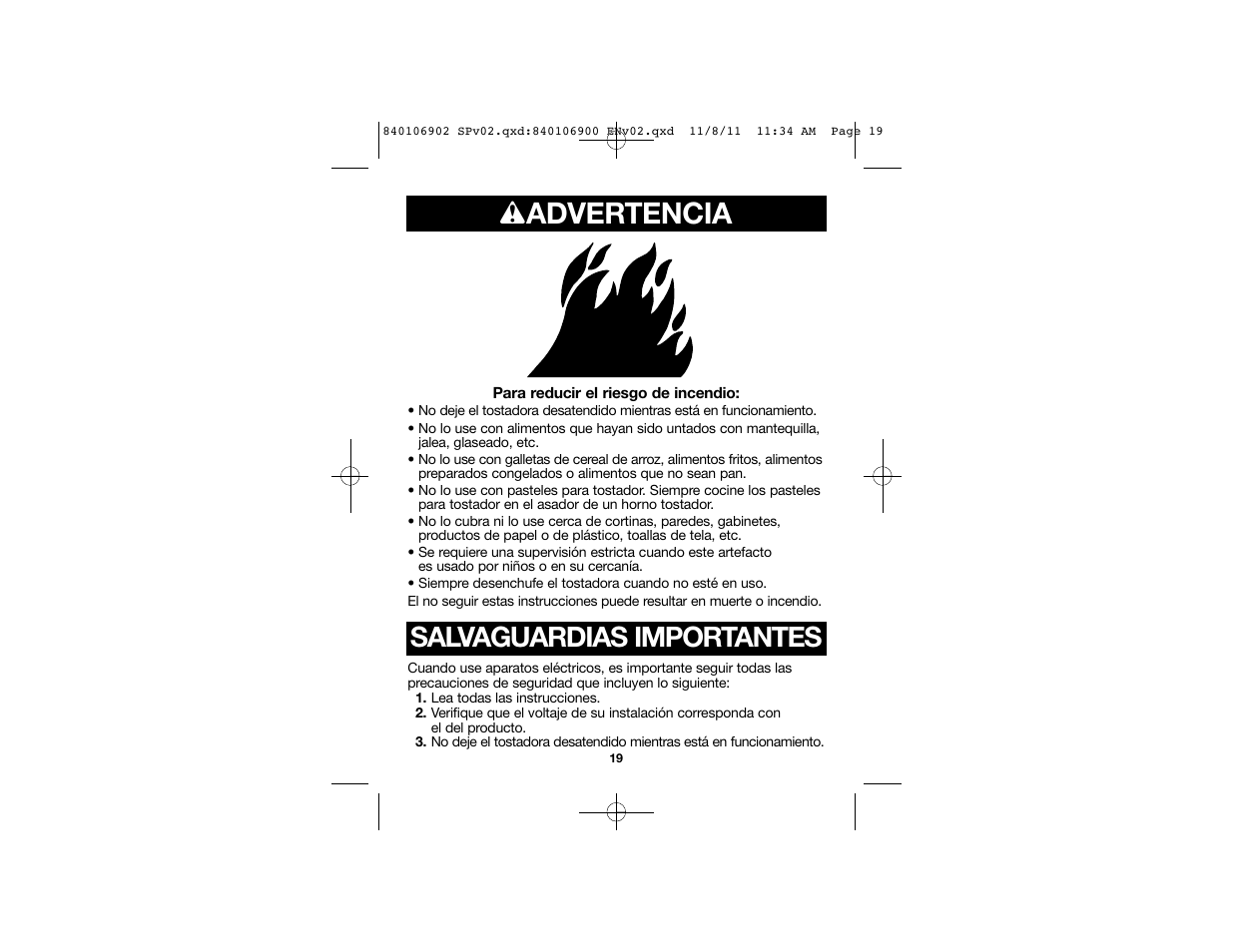 Advertencia, Salvaguardias importantes | Proctor-Silex Cool-Touch 4 Slice Toaster (black)-24201 User Manual | Page 11 / 16