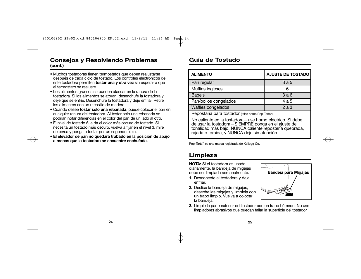 Guía de tostado, Limpieza, Consejos y resolviendo problemas | Proctor-Silex Cool-Touch 4 Slice Toaster (black)-24201 User Manual | Page 14 / 16