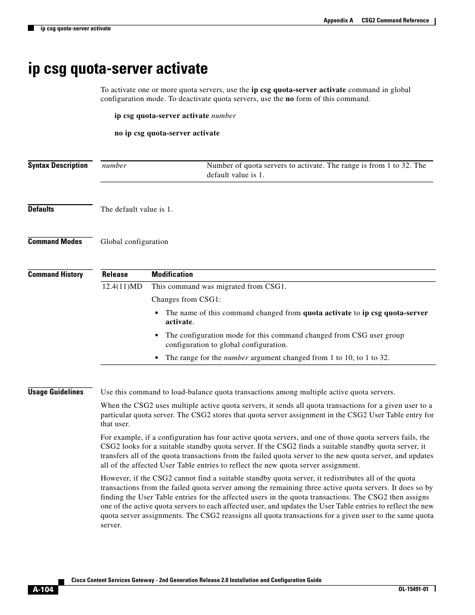 Ip csg quota-server activate | Cisco OL-15491-01 User Manual | Page 104 / 268