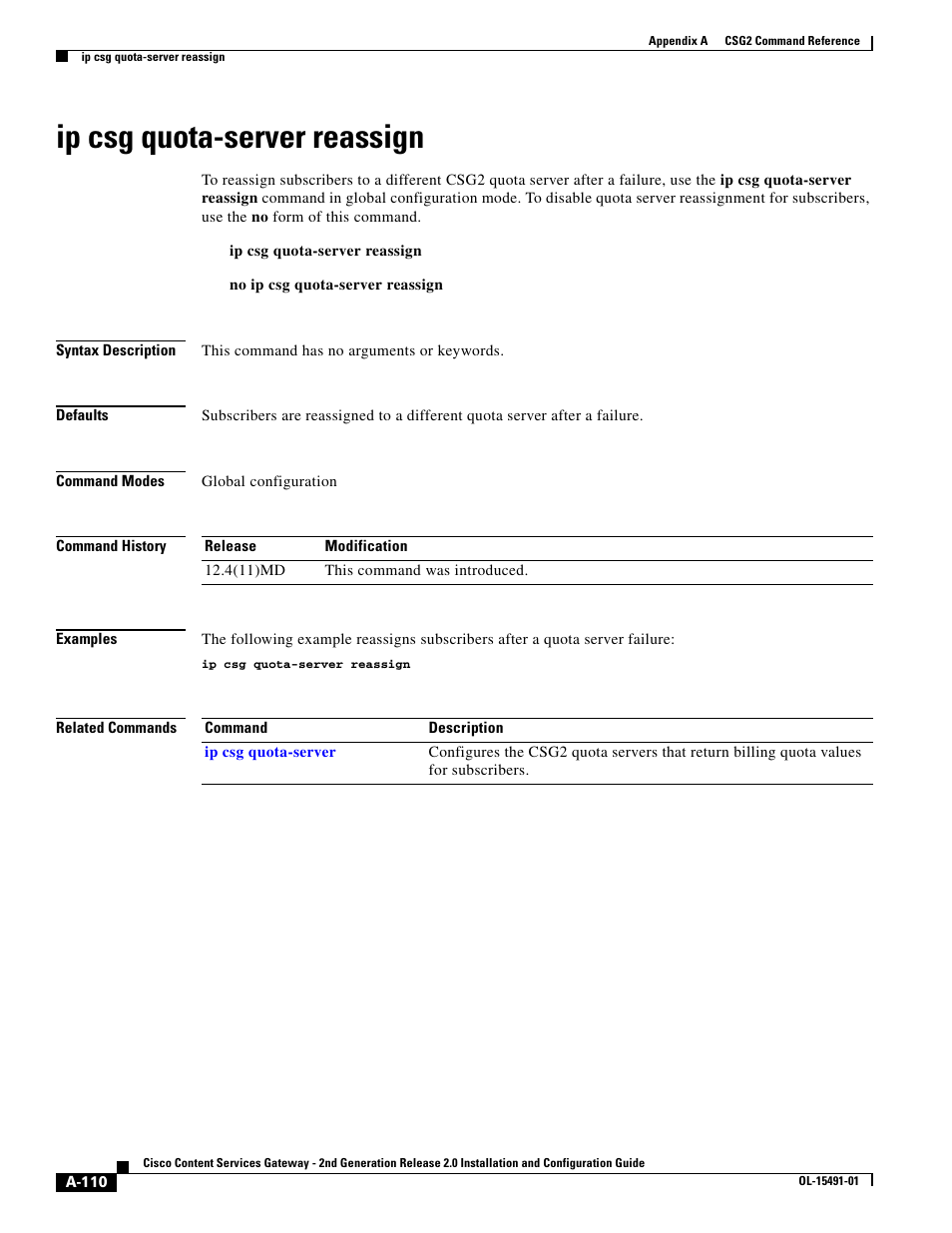 Ip csg quota-server reassign | Cisco OL-15491-01 User Manual | Page 110 / 268
