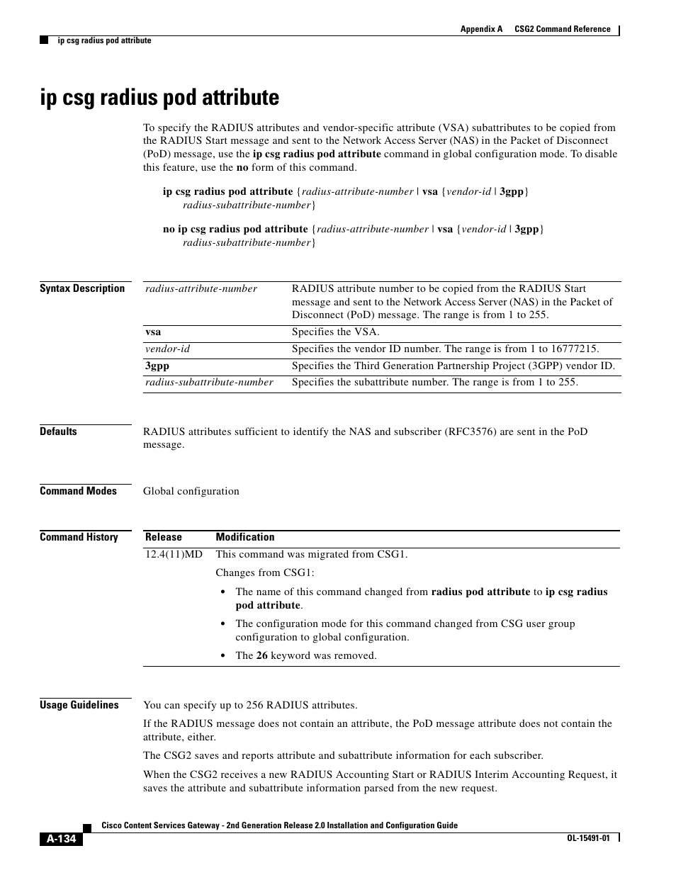 Ip csg radius pod attribute | Cisco OL-15491-01 User Manual | Page 134 / 268