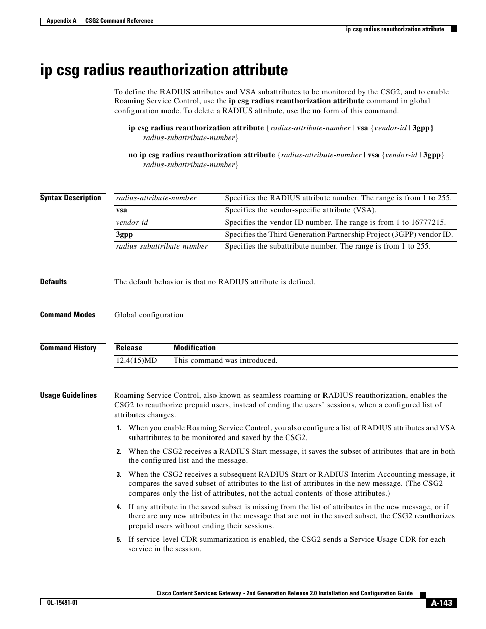 Ip csg radius reauthorization attribute | Cisco OL-15491-01 User Manual | Page 143 / 268