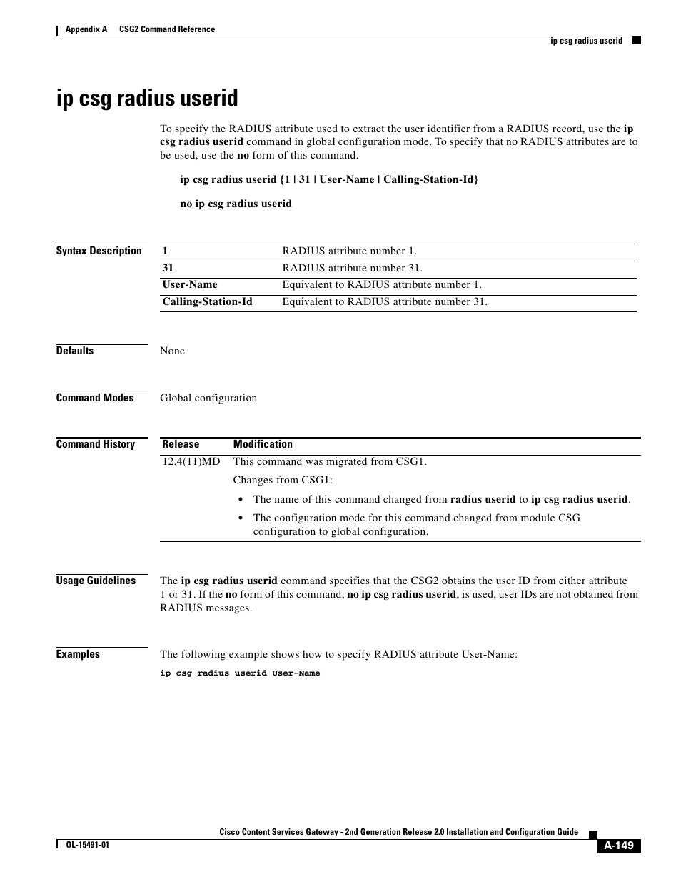 Ip csg radius userid | Cisco OL-15491-01 User Manual | Page 149 / 268