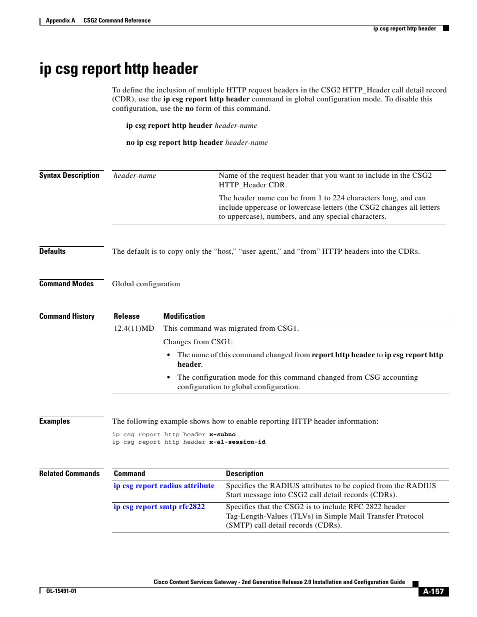 Ip csg report http header | Cisco OL-15491-01 User Manual | Page 157 / 268