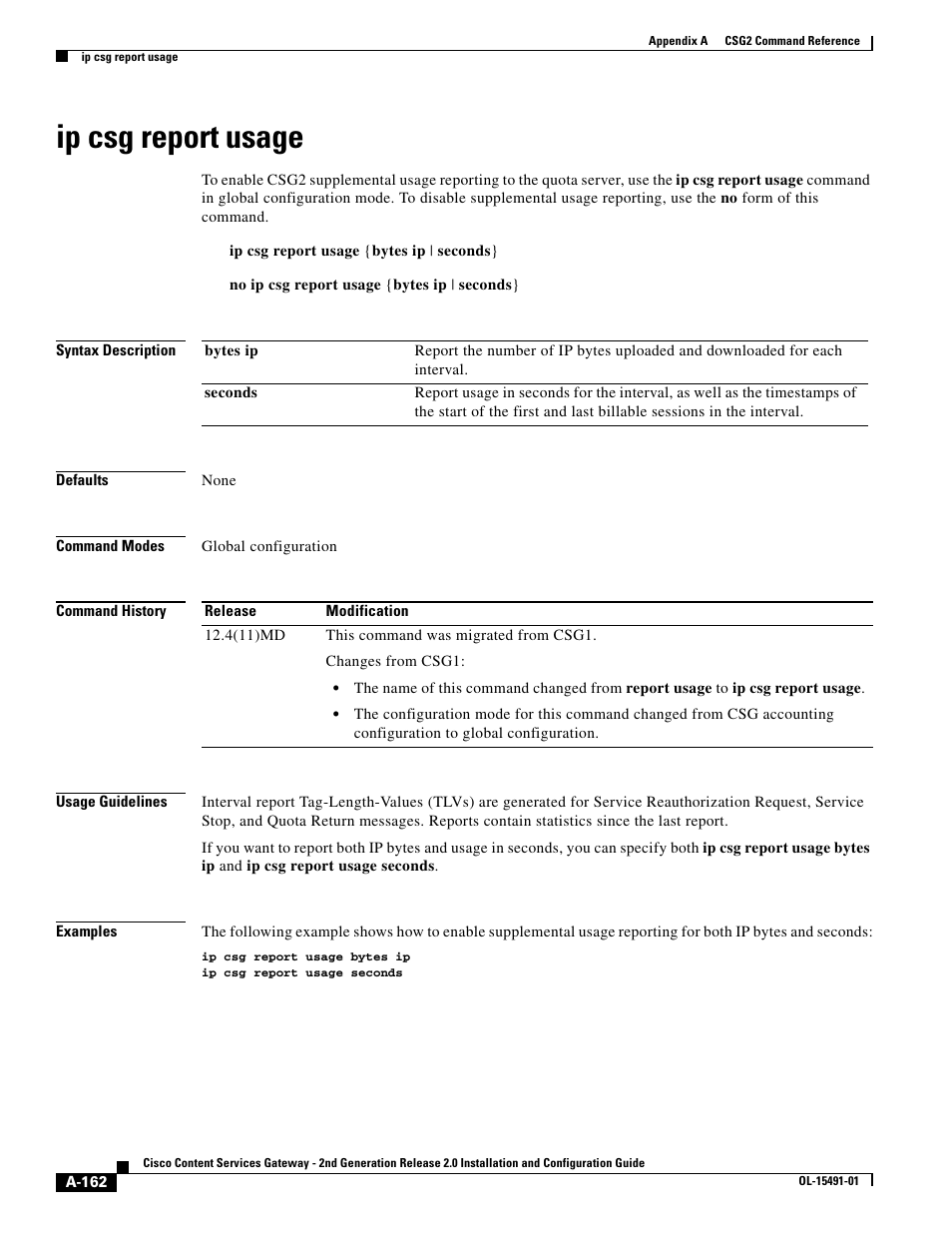 Ip csg report usage | Cisco OL-15491-01 User Manual | Page 162 / 268