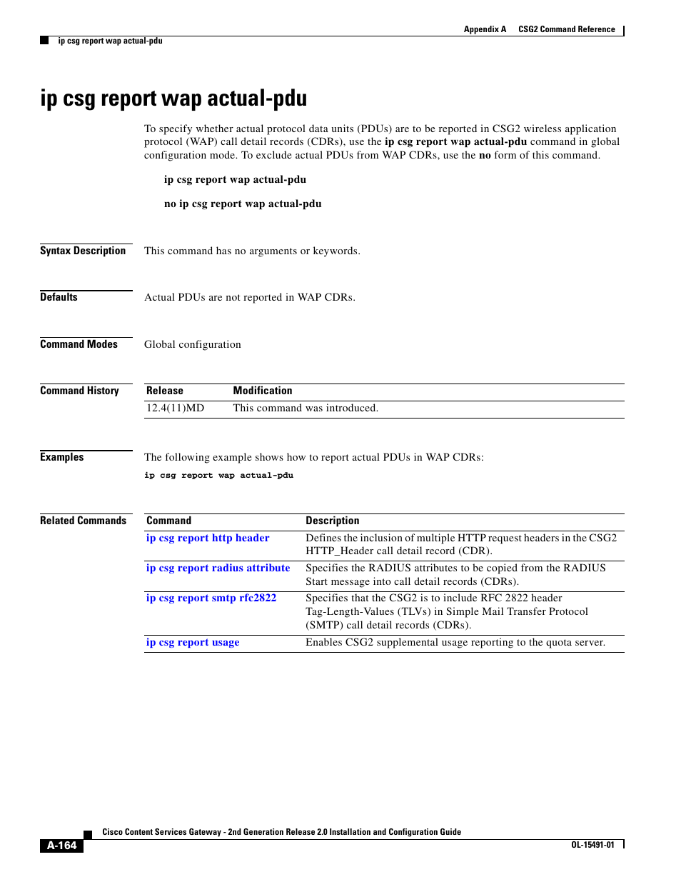 Ip csg report wap actual-pdu | Cisco OL-15491-01 User Manual | Page 164 / 268