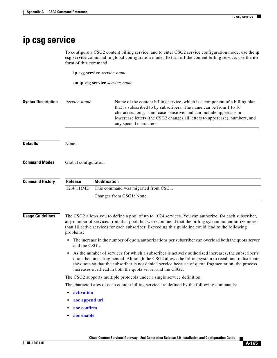 Ip csg service | Cisco OL-15491-01 User Manual | Page 165 / 268