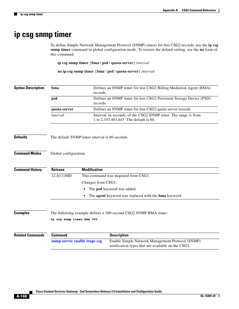 Ip csg snmp timer | Cisco OL-15491-01 User Manual | Page 168 / 268