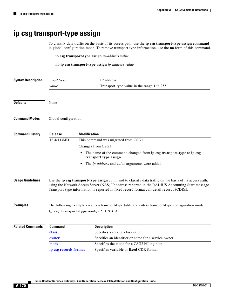 Ip csg transport-type assign | Cisco OL-15491-01 User Manual | Page 170 / 268