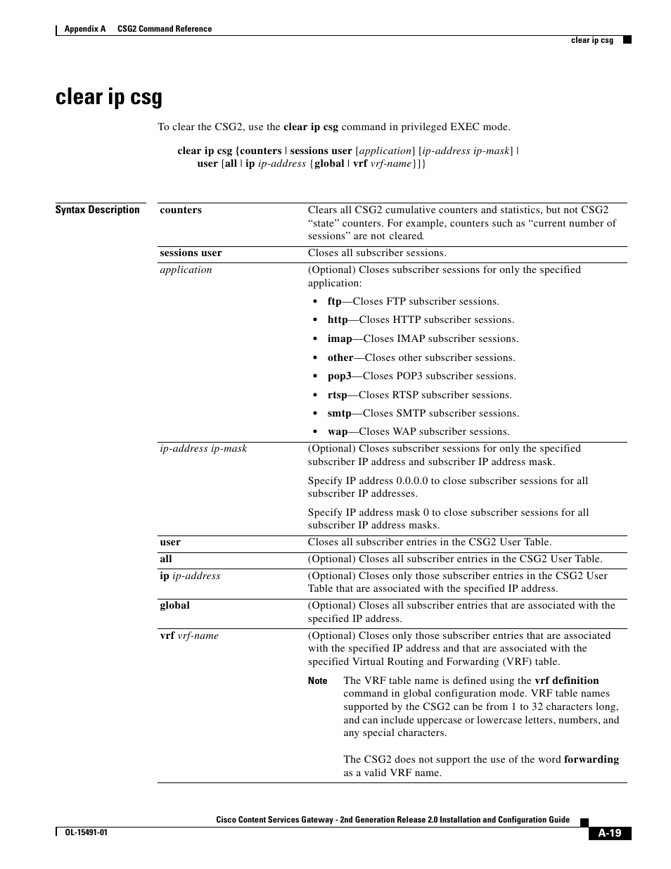 Clear ip csg | Cisco OL-15491-01 User Manual | Page 19 / 268